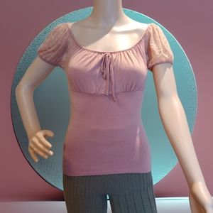 U2B Women's Puff Polkadot Mesh Peasant Blouse High Stretch